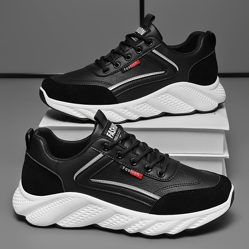 Men's Versatile Casual Sneakers - White  Green Low-Top Lace-Up Shoes with Rubber Sole, Comfortable for Casual Attire and Athletic Activities