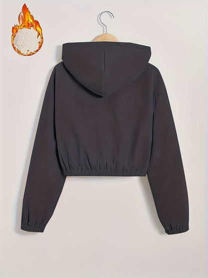 Women'S Black Hooded Jacket with Fleece Lining - Full-Zip Winter Coat, Full-Zip Front Closure, Zippered Pockets, Machine Washable Outer Shell