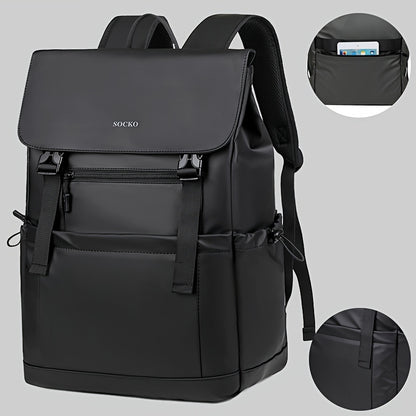 Preppy Style Casual Daypack Lightweight Polyester Backpack with Laptop Compartment, Trolley Sleeve, Adjustable Shoulder Straps, Sewing Thread Design – Ideal for College, Commuting, Travel