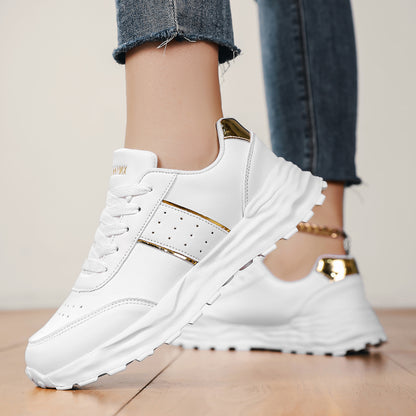 DJSUNNYMIX Women's Casual Running Shoes with Golden Glitter Accents - Lightweight EVA Sole, Breathable Fabric Lining, Low-Top Lace-Up Design for All-Season Comfort  Style, Sporty Footwear   Flexible Footwear