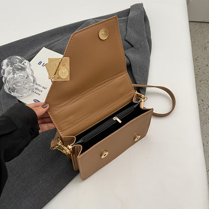 LABOONOO Geometric Chain-Link Handle Small Square Handbag - Handbag with Adjustable Strap, Zipper Closure & Polyester Lining, Deep Brown/Grey/White for Casual & Formal Occasions, Small Handbag, Versatile Purse, Decorative Cha