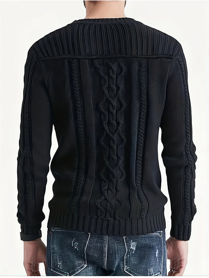 Men'S Knitted Twisted Texture Sweater, Stylish Casual Pullover for Autumn And Winter