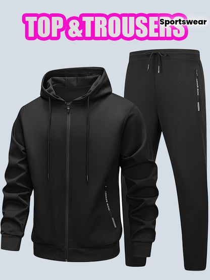 Men's Casual Sportswear Set - Polyester, Perfect T-shirt for Running and Home Leisure, Fitness Wear, Outdoor Activities, Workout Outfits, Stylish Sportswear, Comfortable Fit, Durable Construction, Two-piece Set, Active Lifest