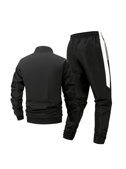 Men's Color Block Sportswear Set with Stand Collar Jacket & Pants