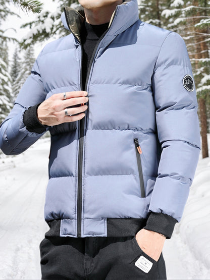 Men's Heavyweight Winter Coat - Full-Zip Cold Weather Jacket, Stand-Up Collar, Exterior Zipper Closure, Machine Washable Outer Shell for Everyday & Formal Wear - Black, Seasonal Layering, Sleek Design, Durable Fabric, Urban C