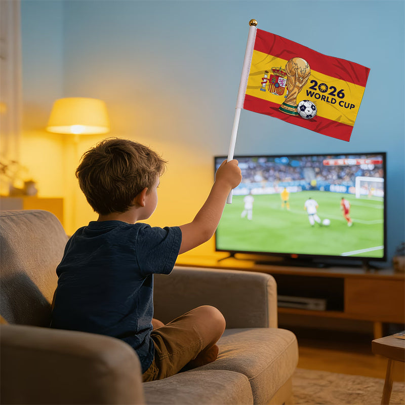 2026 World Cup Spanish Flag Handheld Fan Banner with Trophy Design