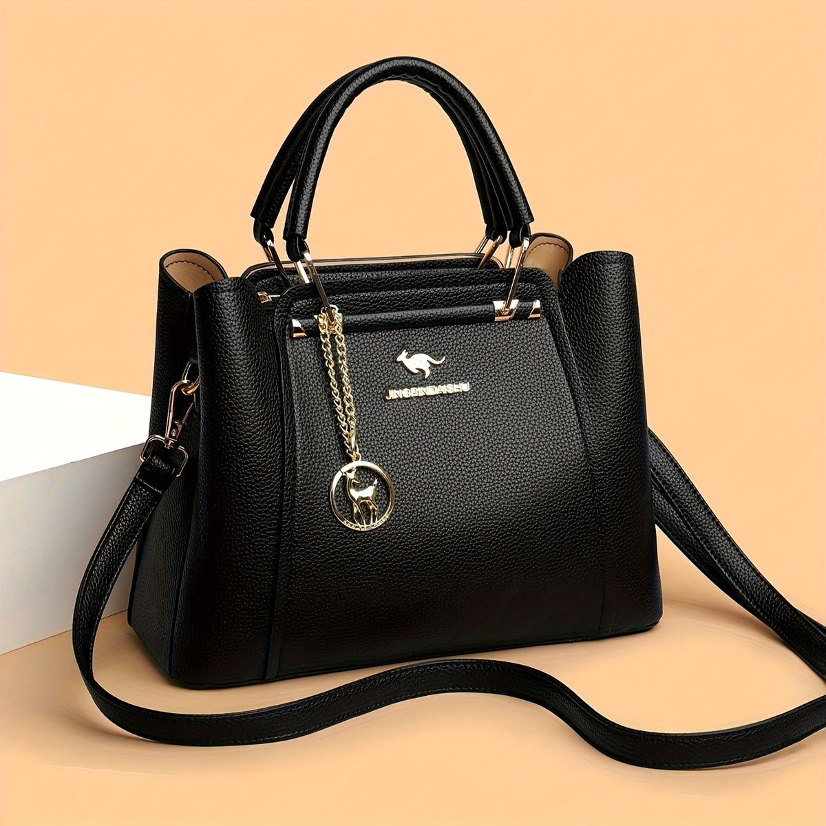 Elegant Women's Fabric Handbag with Metal Accents - Versatile Style