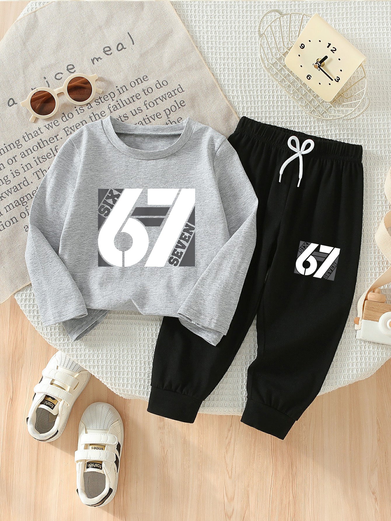 Boys' 2-Piece Cotton Casual Outfit Set - Long Sleeve Tee & Pants