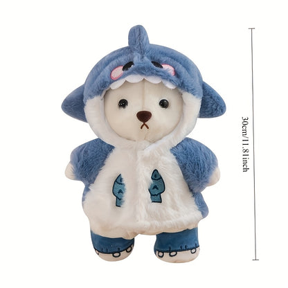 Cute White Teddy Bear Plush Toy with Blue and White Outfit | Soft Stuffed Doll with Coat and Shoes, Creative Gift, Home Decor, Game Filled Animal Series
