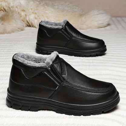 Men'S Slip-On Winter Snow Boots with Fleece & Arch Support - All-Season Cold Weather Hiking Shoes, Slip-Resistant Rubber Sole, Round Toe Design For Casual & Outdoor Wear, Hiking Boots