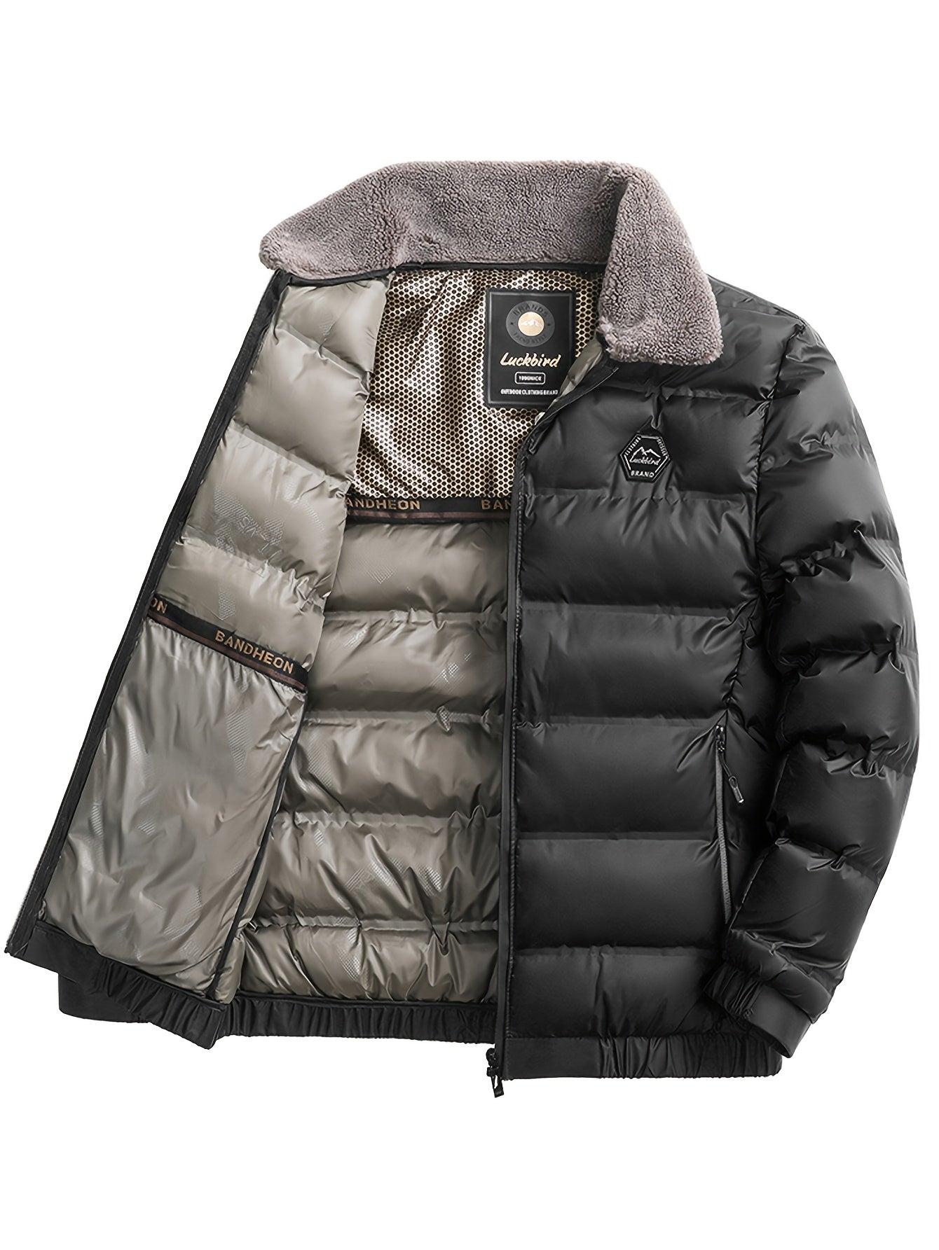 Men'S Heavyweight Winter Jacket - Thermal Insulated Coat with Zipper Closure, Slim Fit Formal & Casual Outerwear in Dark Green/Blue, Polyester-Lined Cold Weather Jacket for Everyday & Special Occasions, Winter Coats, Seasonal