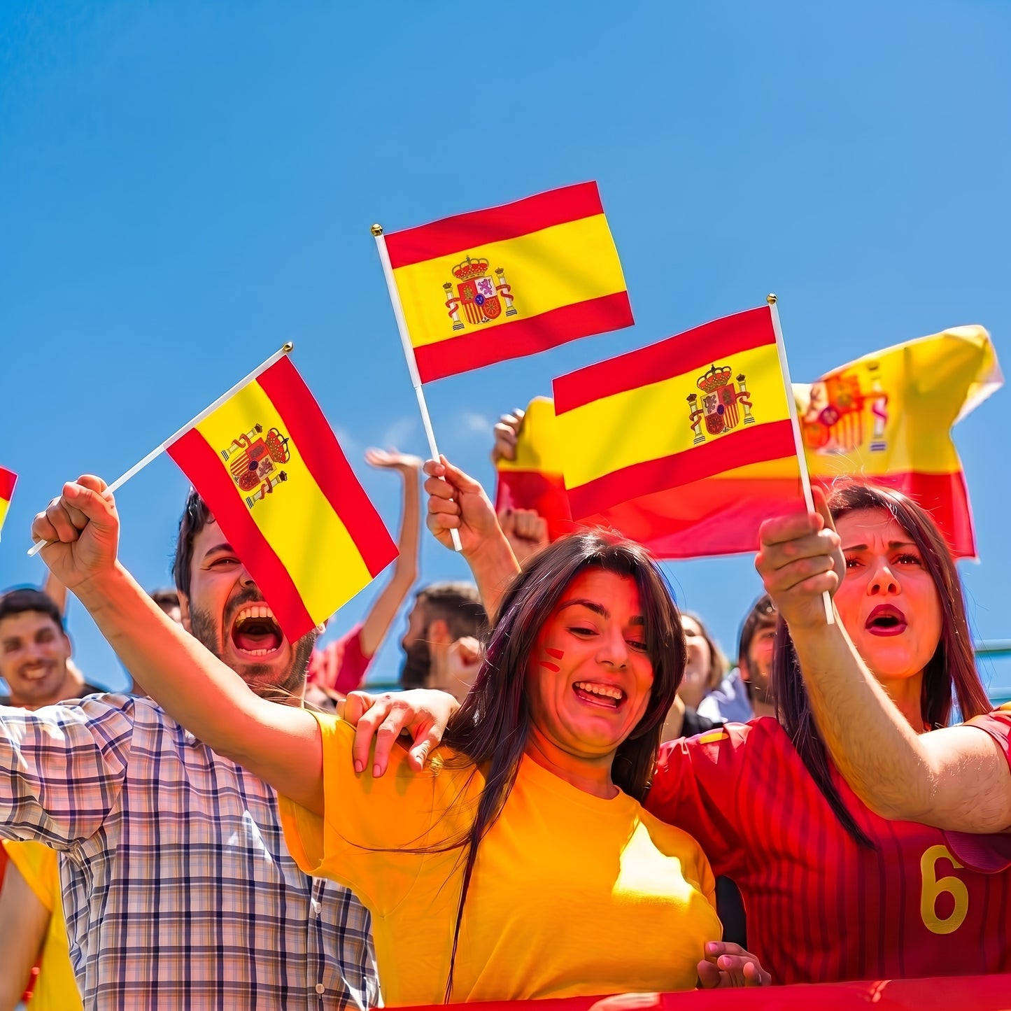 Spanish Handheld Flags 6 or 12-Pack for Sports & Party Decor