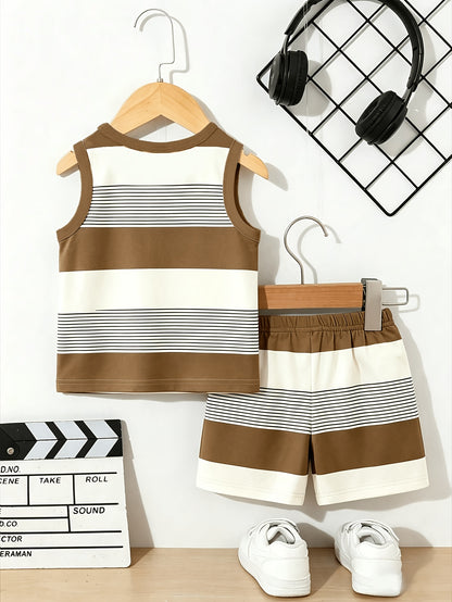 Baby Boy Summer Cartoon Bear Sleeveless Tank Top & Shorts Set
