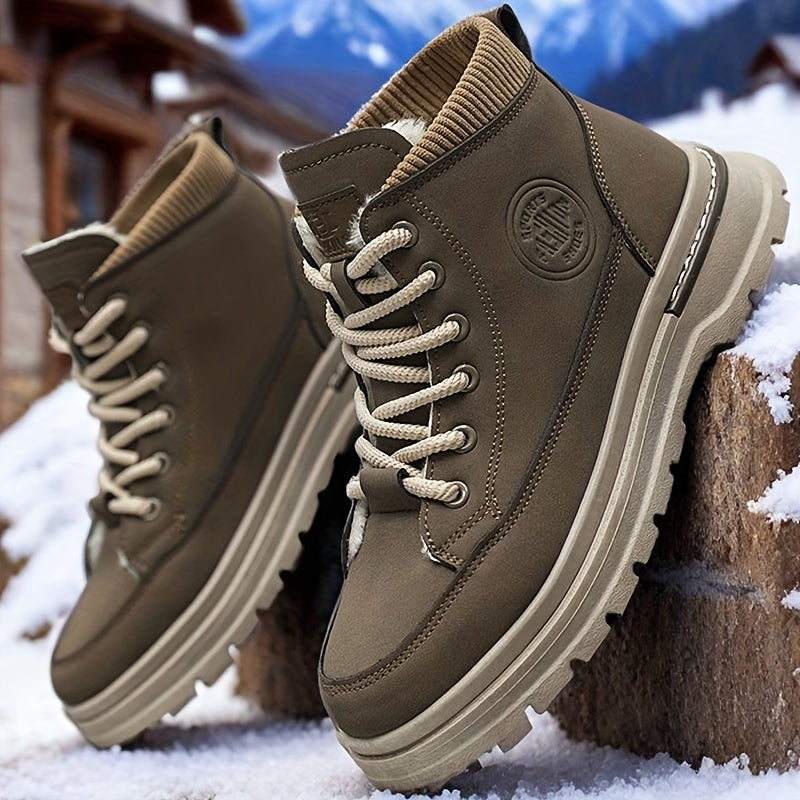 Men's Snow Boots with Lining, Thickened Outdoor Hiking Boots, Trendy Versatile Work Boots, British Short Boots