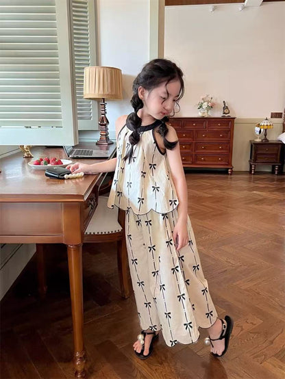 Girls' Boho Cotton Sleeveless Top & Wide-Leg Pants Set