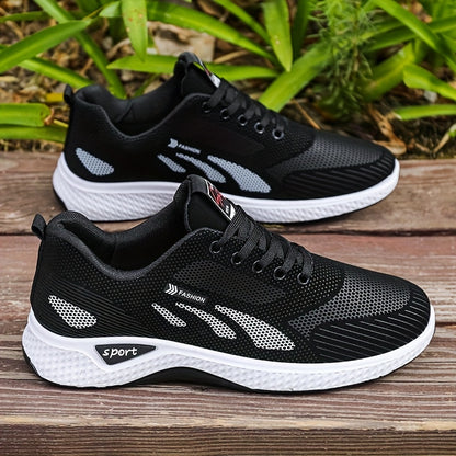 A Pair of Men's Casual Lace-up Sneakers - Suitable for All Seasons, Color-block Design in Black and Red, Low-top Running Shoes | Casual Slip-ons | Non-slip Sole Shoes - ayq