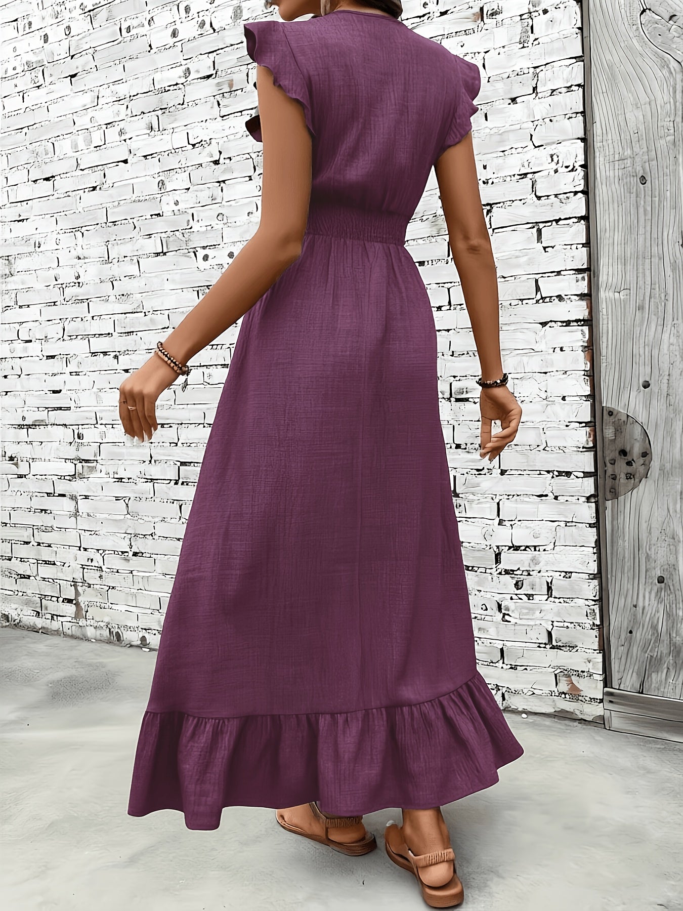 Women's Casual Waist-Cinching Maxi Dress with V-Neck