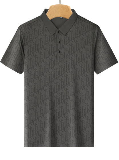 Men'S Casual Summer Short Sleeve T-Shirt with "Gil" Letter Print, Light Gray, Button-Up Collar, Medium Stretch Fabric, Regular Fit, Perfect for Weekend Outings, Relaxed Outing Shirt   Letter Print Tee   Medium Stretch Fabric