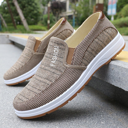 Men'S Casual Slip-On Loafers - Lightweight Breathable Fabric Upper, White Rubber Sole, Brown Accents, Comfortable for Outdoor Walking  Casual Attire, Summer Footwear, Stylish Slipons, Durable Traction Footwear