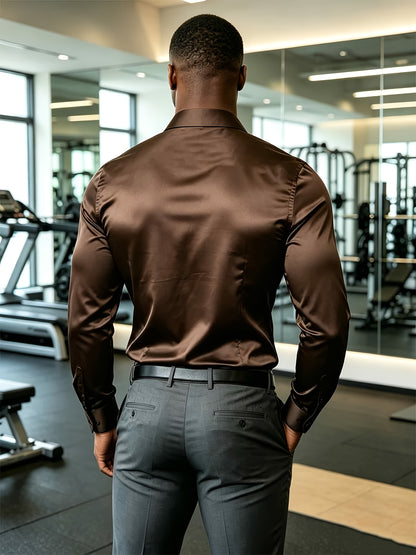 Men's Casual Long Sleeve Button-Up Solid Color Shirt