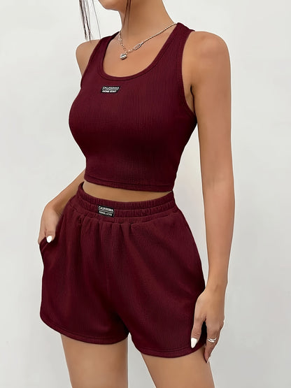 Women’s Fitted Tank Top and Shorts Set for Spring Summer