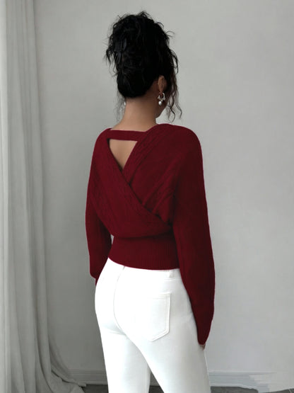 Elegant Ladies' V-neck Sweater | Solid Color, Ideal for Fall/Winter Season