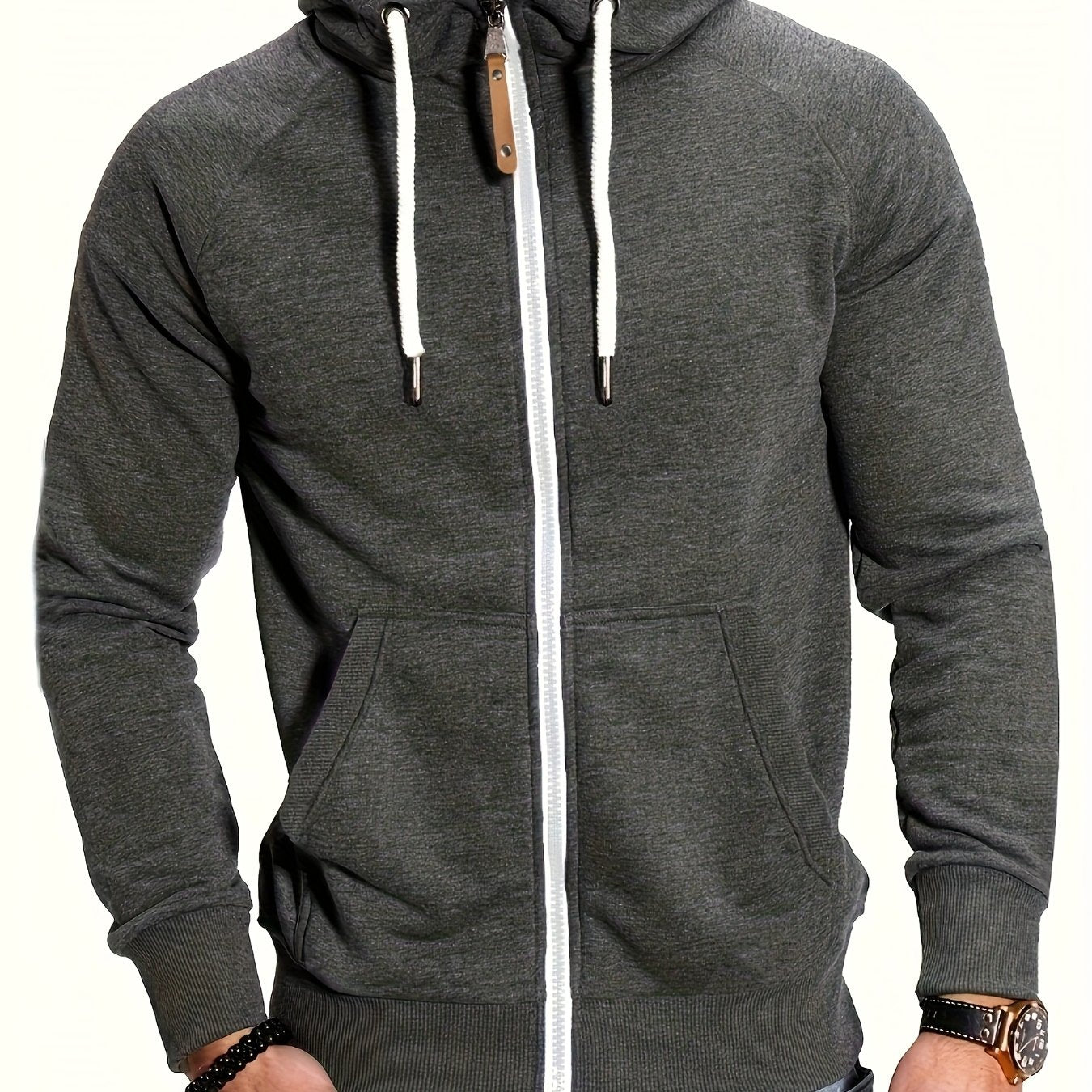 Men'S Navy Blue Hooded Zip-Up Sweatshirt - Casual Long Sleeve Pullover with Front Pockets, Soft Polyester Fabric, Perfect for Fall/Winter, Everyday Comfort Apparel|Hooded Sweatshirt|Zippered Hoodie