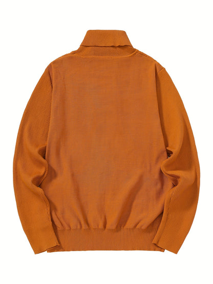 Men'S Solid Color Turtleneck Sweater, Highly Elastic, Stylish, Comfortable, And Warm Top, Suitable for Outdoor Wear in Autumn And Winter, Base Layer Sweater, Striped Knitted Turtleneck Sweater - Long Sleeve Pullover, Featurin
