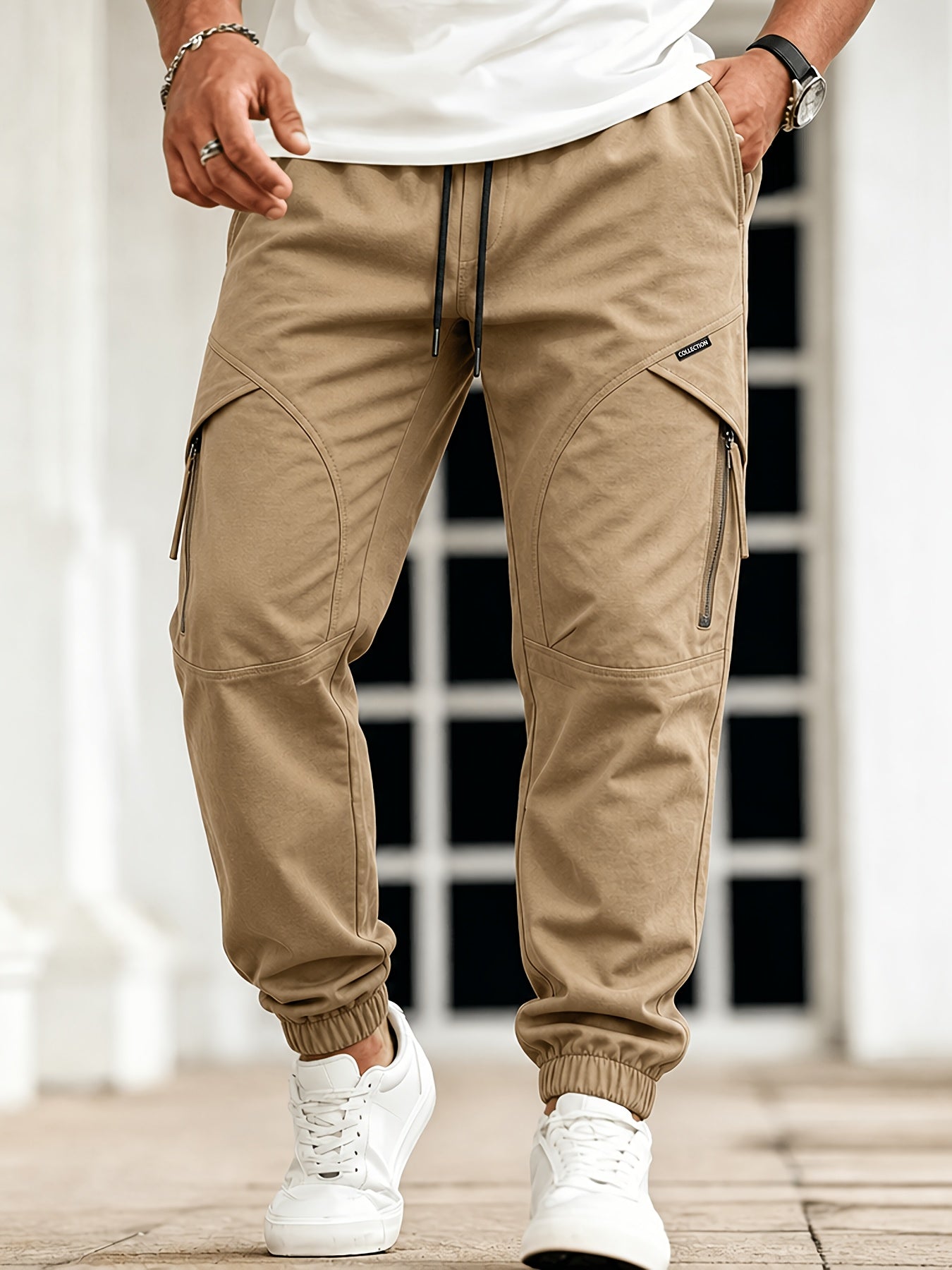 Men's Casual Loose-Fit Cargo Pants with Elastic Waist and Multi Pocket