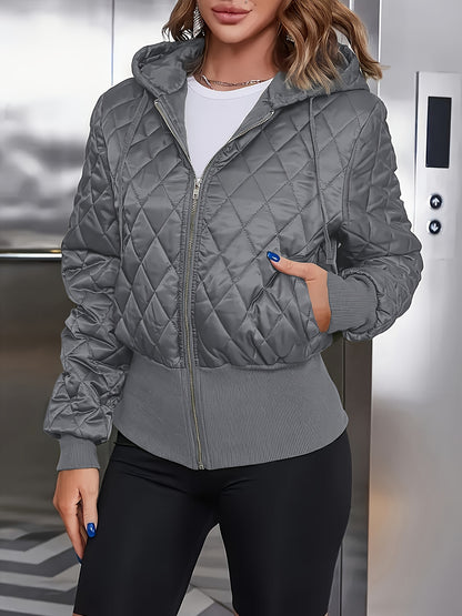 Women's Thick Zip-Up Hooded Jacket - Olive Green Full-Zip Front Closure, Non-Stretchy Structured Fit Coat for Casual, Formal, - Machine Washable Outerwear, Casual Wear, Classic Design, Highquality Material, Office Attire