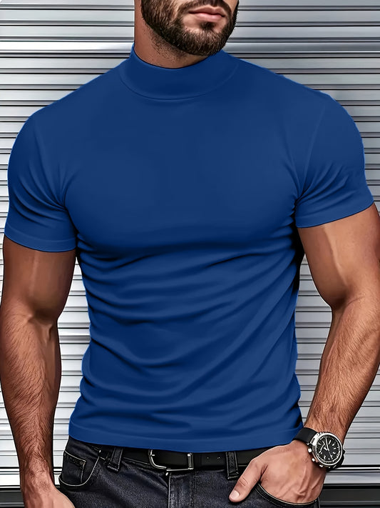 Men's High-Neck Short-Sleeve T-Shirt for Spring and Summer - Fashionable, Comfortable, and Essential for Casual Wear - ayq