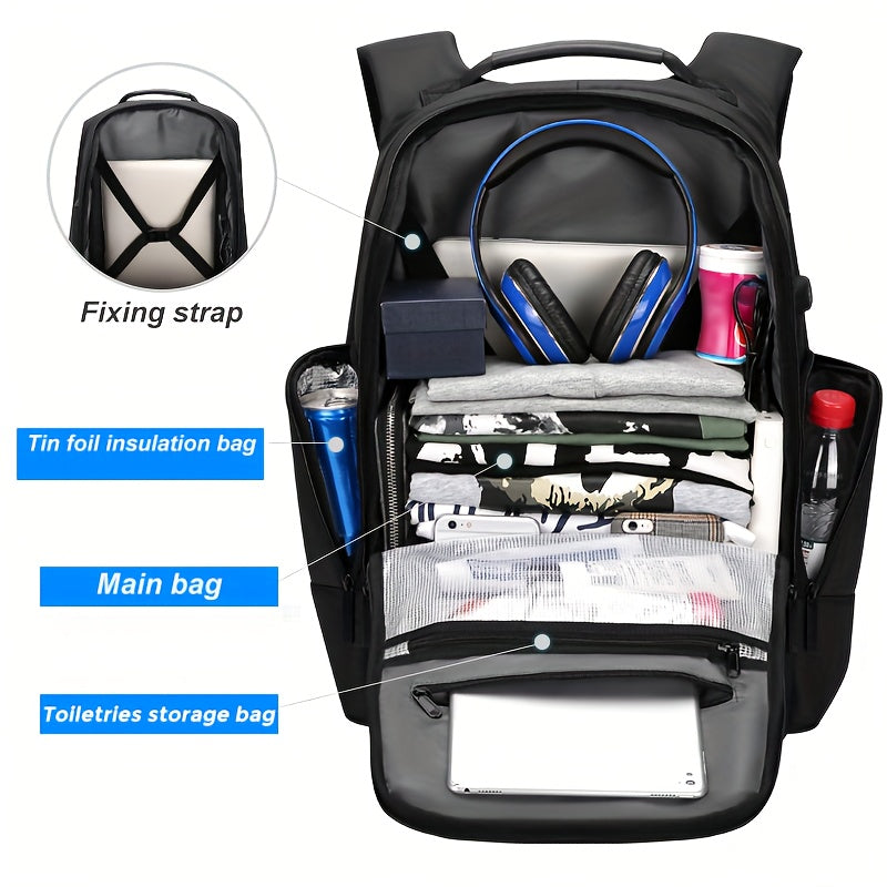 FENRUIEN Men'S Large Capacity Expandable Backpack with USB Charging, 39.62cm Laptop Bag, Durable Oxford Fabric, Multiple Compartments for Travel and Business Use, Travel Backpack   Minimalist Backpack   Durable Zippers, Lapto