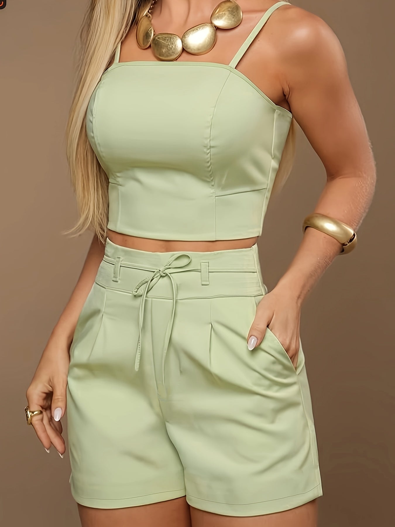 Women's Elegant Solid Color Summer Camisole & Shorts Set