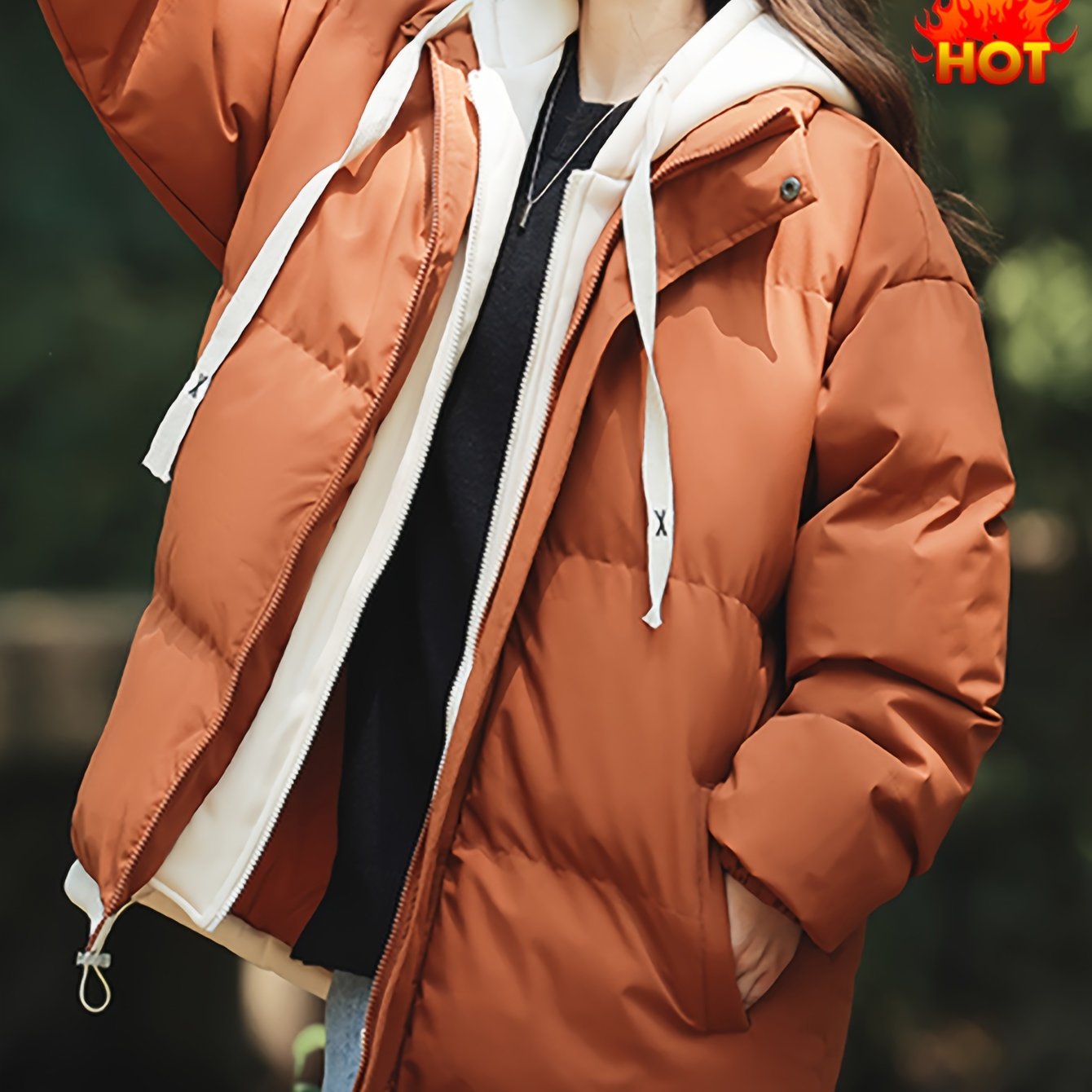 Women'S Light Blue Hooded Puffer Jacket - Cozy Fleece-Lined Winter Coat with Drawstring Hood, Casual Style for Cold Weather, Winter Coat