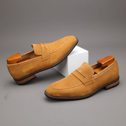 Men's Top Grain Suede Penny Loafers with Non-Slip Rubber Sole