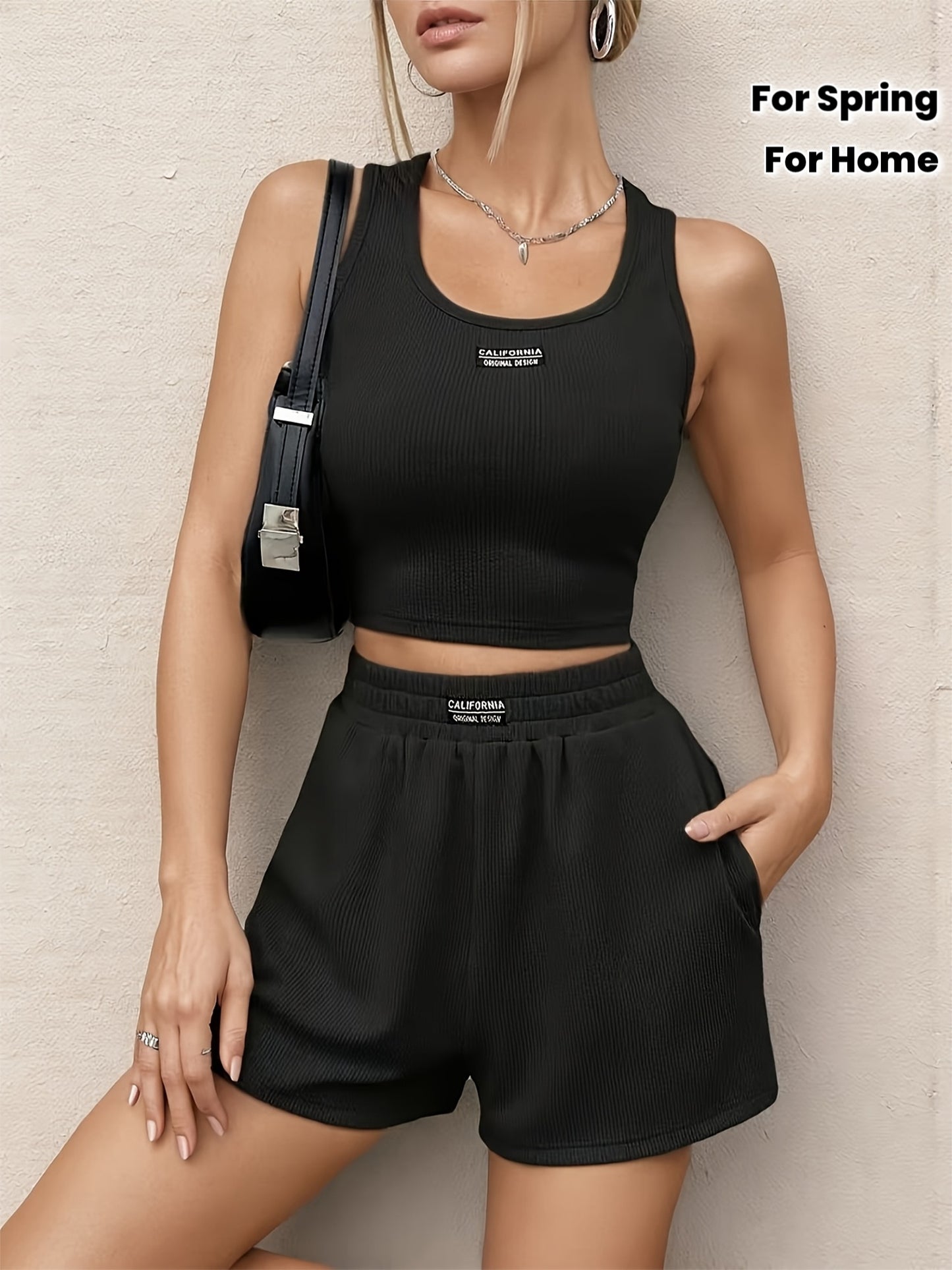 Women’s Fitted Tank Top and Shorts Set for Spring Summer