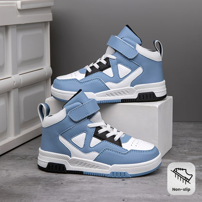 Youngsters' High-Top Sneakers with Hook-and-loop Fastener Closure - Vintage Geometric Print, Breathable & Non-Slip for Boys and Girls - Perfect for Running & Casual Wear