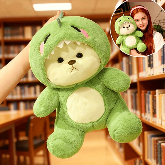 Cute Green Dinosaur Plush Toy with Jacket, Soft Face, Can Be Used as a Pillow, Doll, or Bedside Decoration, Ideal for Birthday, Christmas, New Year, and Valentine's Day Gifts