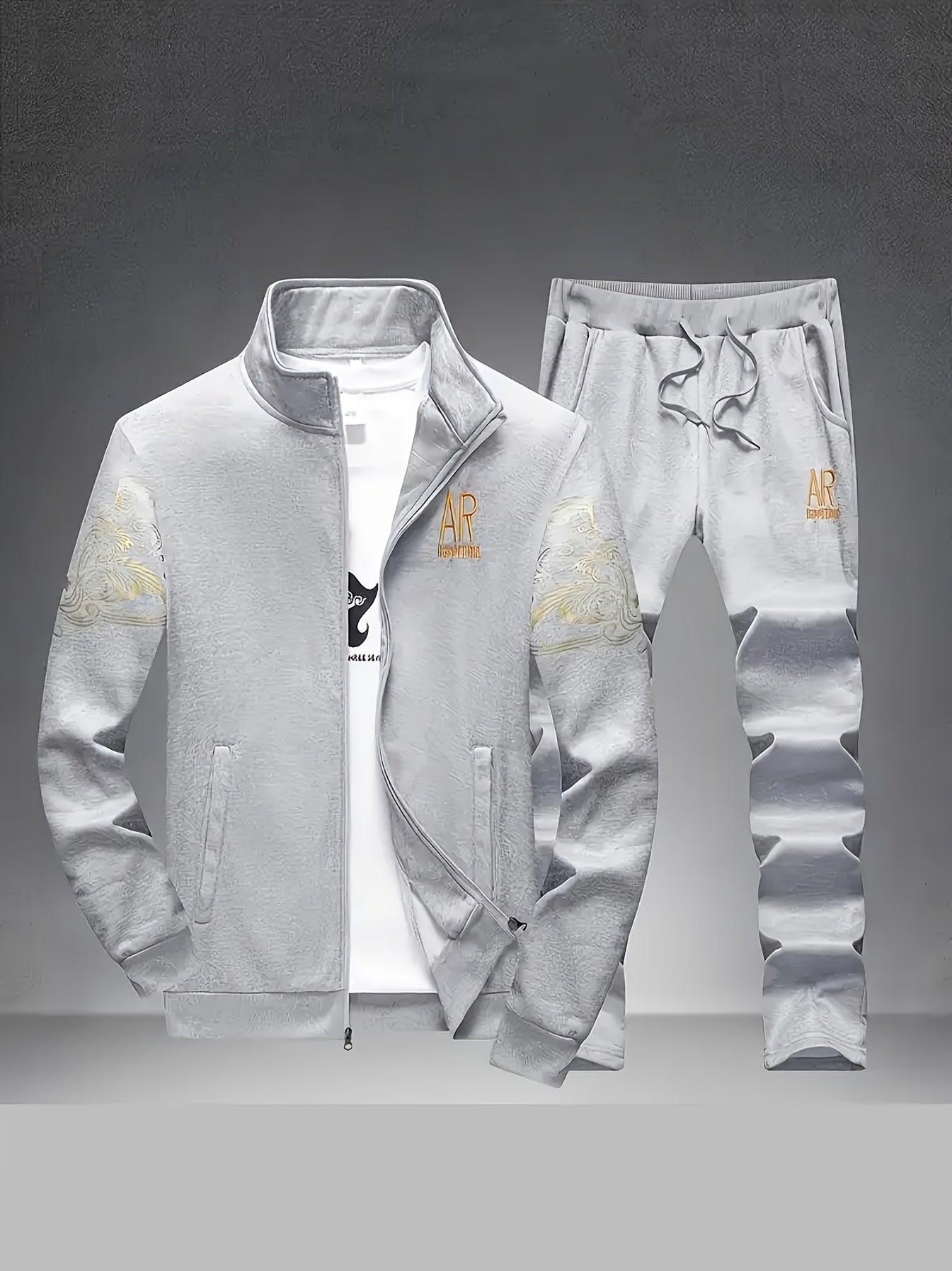 New Spring and Autumn Men's Sports Casual Suit, Trendy Fashion Stand-up Collar Long Sleeve Jacket Two-piece Set