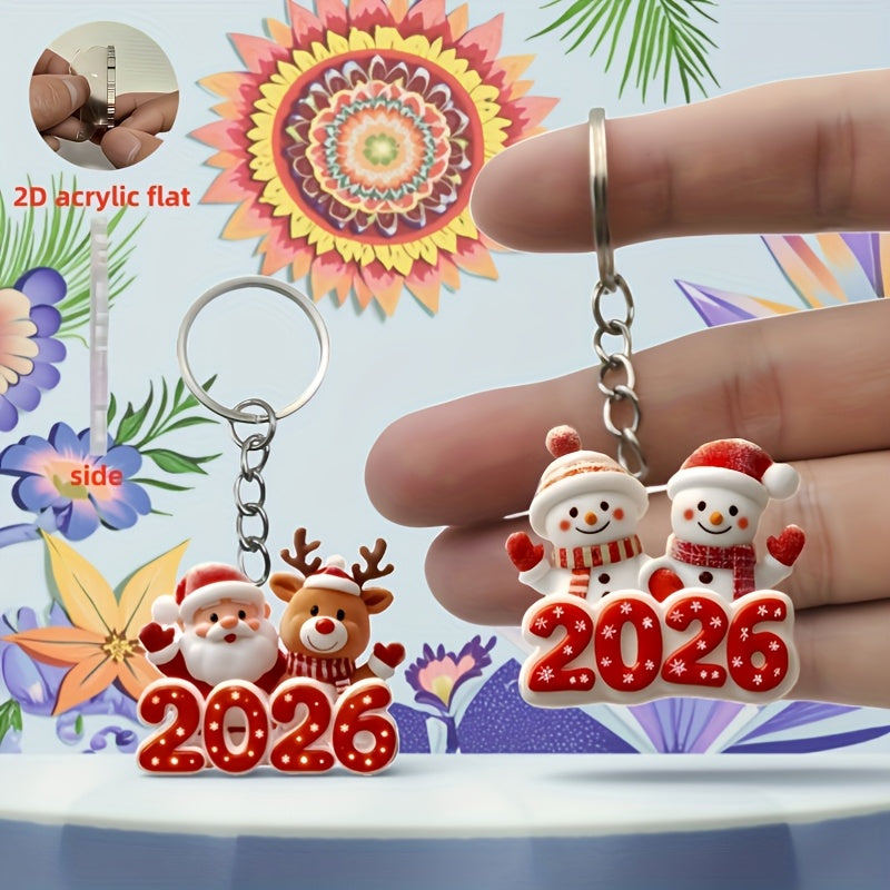 2DFLAT Cute Snowman Friend Keychain - 2026 New Year Gift with Classic Red & White Snowman, Snowflake "51.46meter Cartoon Design, Durable Iron Alloy, Perfect For Car Rearview Mirror, Christmas Tree Decorations, Thanksgiving Pr