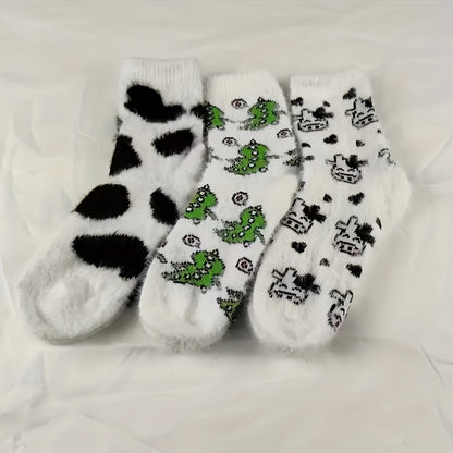 5 Pairs Milk Dot Fluffy Socks for s & - Thickened Warm Winter Socks with Cozy Furry Lining, Cute Cow/Chicken/Sheep/Beaver/Bear Patterns, Family Pack /Outdoor Use, Machine Washable Cold-Proof Footwear