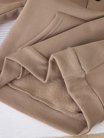 Boys' Cozy Fleece-Lined Hoodie & Sweatpants Set - Olive Green Casual Winter Outfit with Pockets, Thick Warmth for Fall & Winter, Regular Fit, Casual Attire, for Outdoor