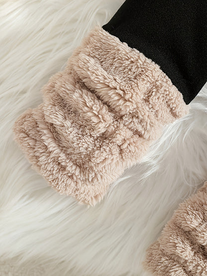 ' Cozy Fleece Hooded Sweatshirt & Pants Set - Warm Winter Outfit with Heart Pattern, Long Sleeve Pullover & Matching Pants, Perfect for Outdoor Play, Casual Style, Regular Fit, Winter Clothes for , Playful Design, Soft Textur