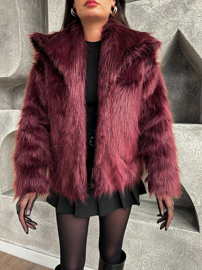 Women's Elegant Luxury Faux Fur Coat - Winter Warm Solid Black Outerwear with Plush Fur Collar, Machine Washable Winter Coat for Fall & Winter, Casual to Formal Events, Faux Fur Jacket for Women, Chic and Sophisticated Design