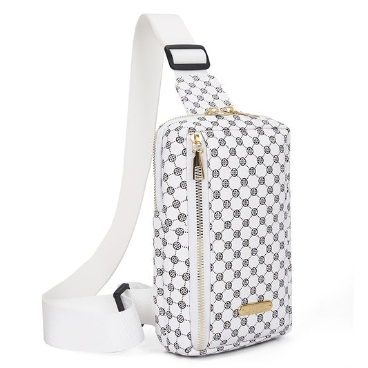 Men'S Classic Black PU Crossbody Bag with Geometric Pattern, Key Holder, Zipper Closure, Polyester Lining, Urban Style, Commuter Bag Geometric Pattern Bag Zippered Closure Bag