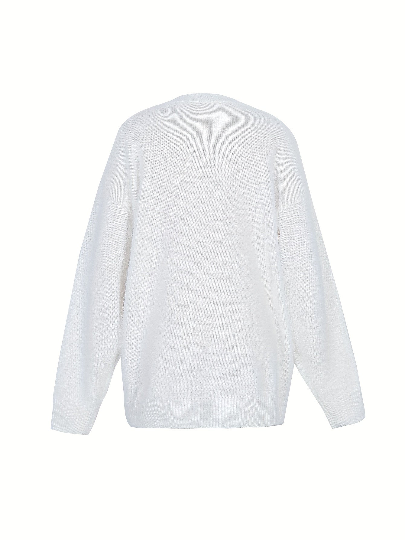 Plus Size - Women'S Cozy Yellow V-Neck Sweater with Pearl Buttons & Fleece-Lined Cuffs - Asymmetrical Hem, Geometric Pattern, Casual Winter Pullover for Casual Attire, Winter Apparel | Vneck Sweater | Pearl Button Details, Sw