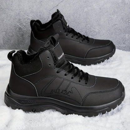 Men's Winter High-Top Ankle-High Outdoor Boots - Upper, Plush Lining & Cushioned Insole, Slip-Resistant MD Sole, Brown/Black Trekking Shoes for Snow, Ice, and Cold Weather - Lightweight & Durable Casual Winter Boots for Hikin