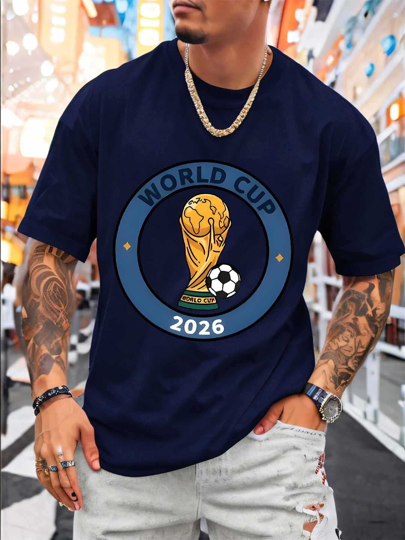 Men's FIFA World Cup Soccer Ball Mesh T-Shirt, Casual Sporty Fit