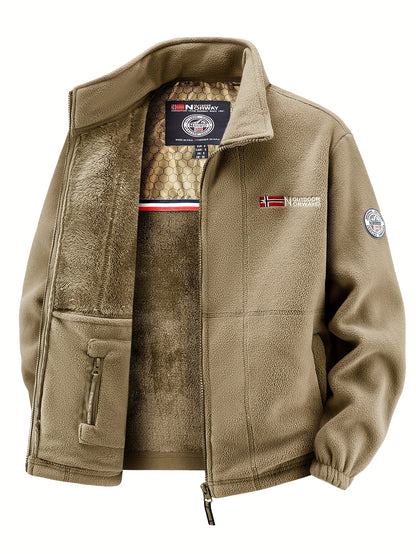 Men's Warm Stand Collar Cardigan Jacket, Honeycomb Heat-Retaining Graphite Lining, Thermal Insulation, Warmer Upper Body, Quality Men's Wear, Warm Lining, Carbon Fiber Technology - Full-Zip Winter Coat, Full-Length Zipper, Ma