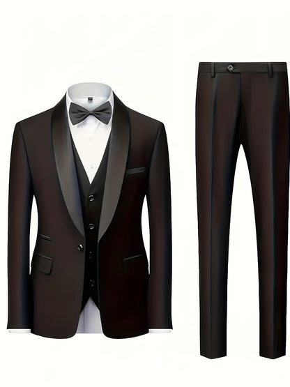Men's Slim-Fit Notch Lapel 3-Piece Suit with Vest and Pants